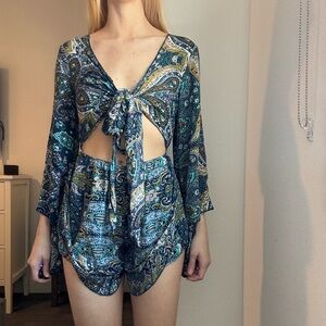 Paisley Print Tie-Front Jumpsuit